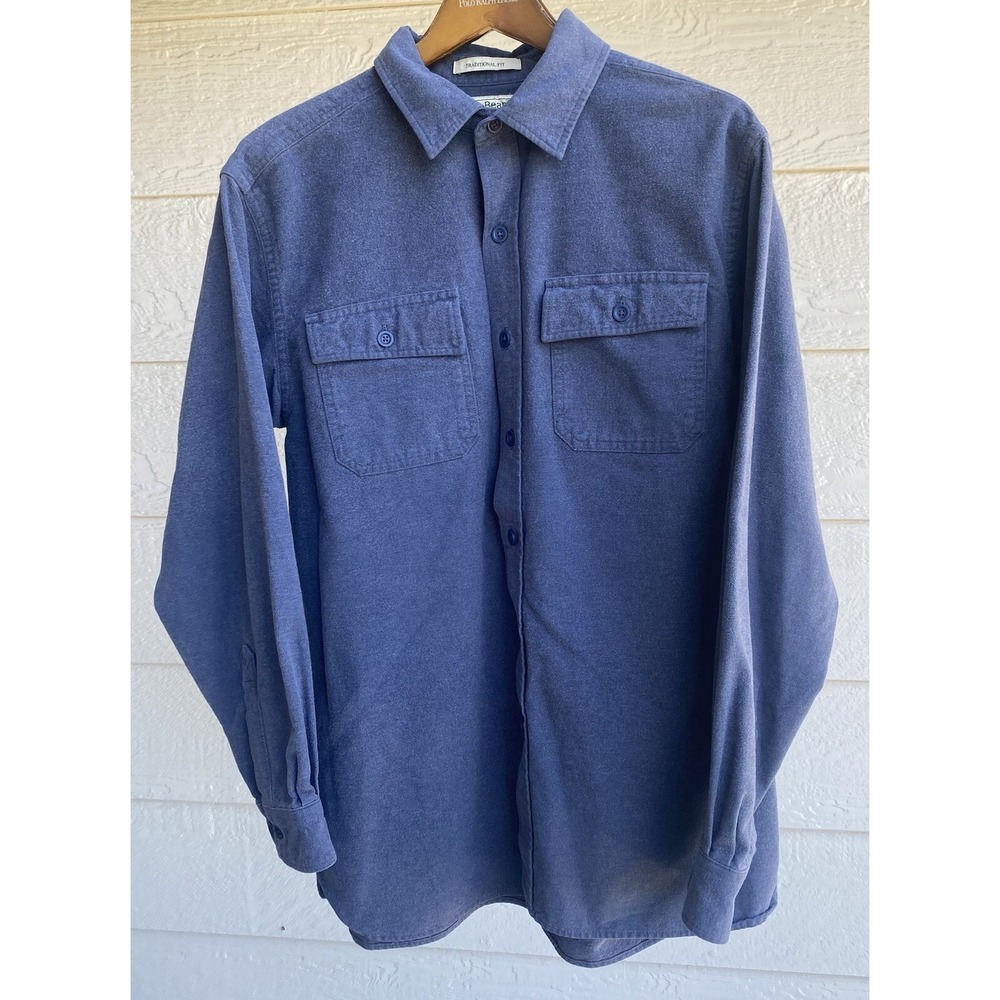 LL Bean Shirt Mens Large Blue Flannel Thick Chamois Cloth‎ Heavy Cotton 187923